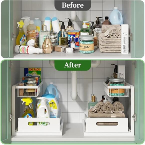 Under Sink Organizer, Pull Out Cabinet Organizer 2 Tier Slide Out Sink - Picture 11 of 14